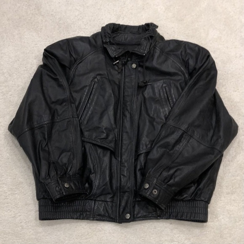 Womens Wilsons LG black leather motorcycle‎ jacket, zip-out Thinsulate lining
